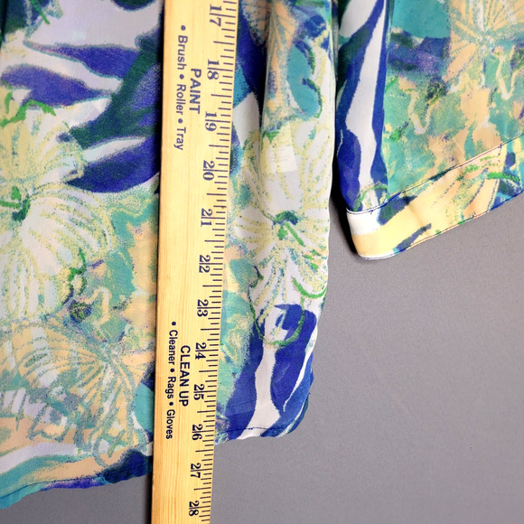 Chicos Button Front Top Blouse Womens Chicos 1 (M-8) Blue Floral Leaf V-Neck - Picture 8 of 13